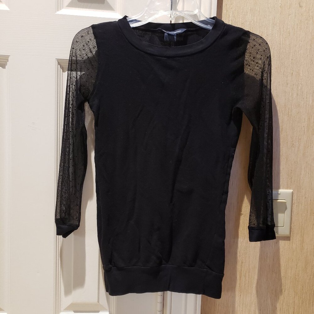 French Connection Black Top with Sheer Sleeves - XS